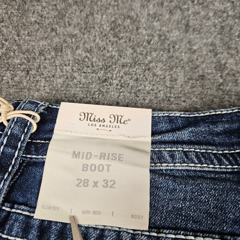 Miss Me Mid-Rise Bootcut Jeans 28x32 Dark Wash Embellished M3444B87MV NEW - Picture 6 of 11